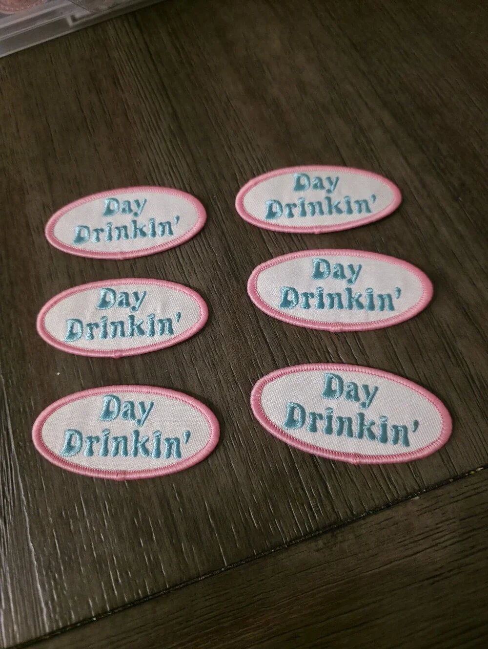 Day Drinkin' Pink & Aqua Embroidered Iron-On Patches - Set Of 6